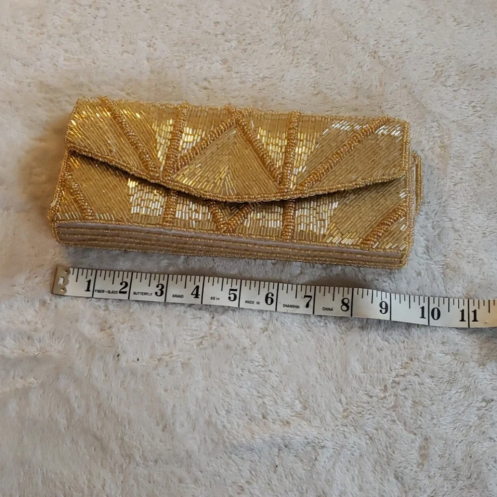 Bijoux Terner beaded clutch bag gold champagne Fancy Party New Years